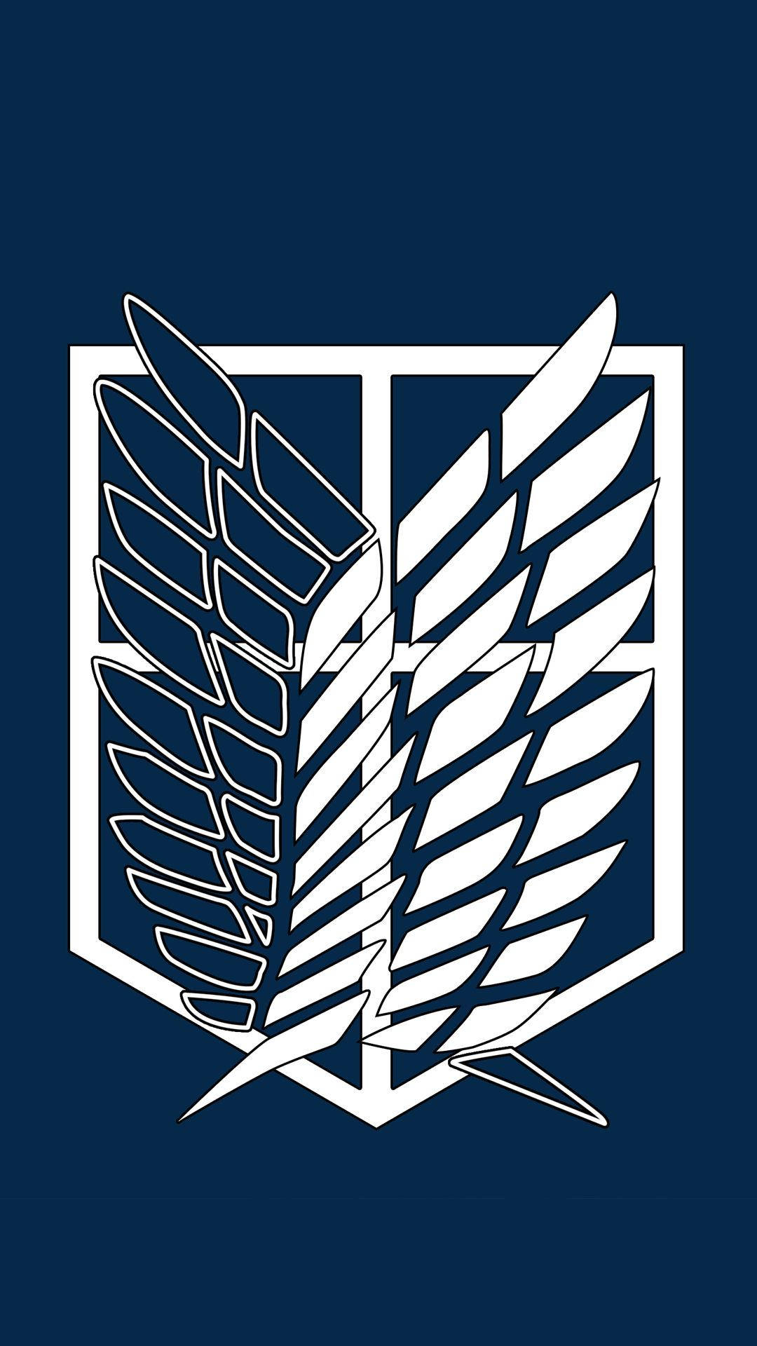 進擊的巨人 桌布 壁紙 — 深海軍藍背景上，盾牌內交叉翅膀的醒目白色徽章。