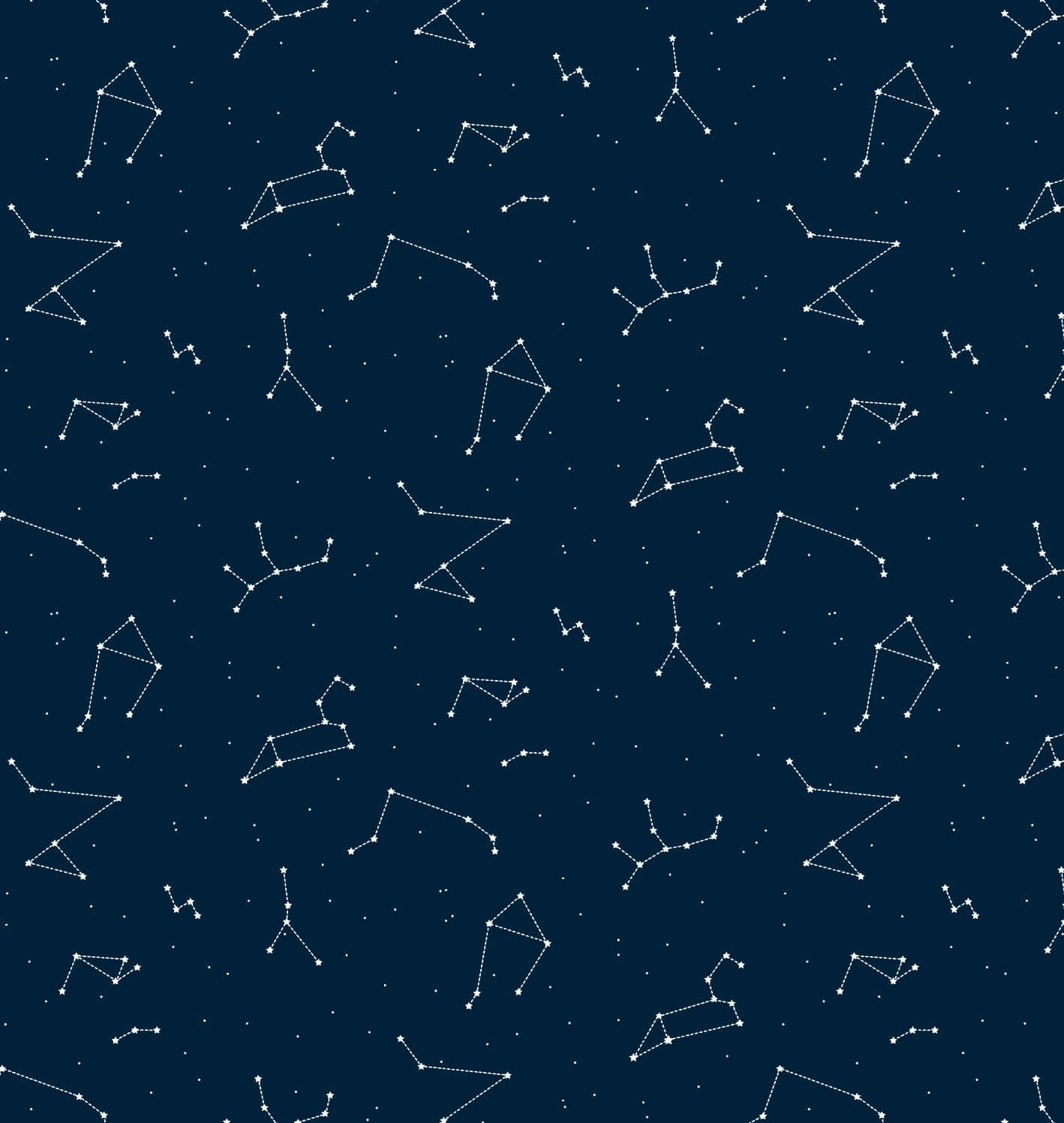 Constellations 桌布 壁紙 — 深海軍藍色壁紙圖案，帶有白色點狀星座和散落在夜空中的星星。