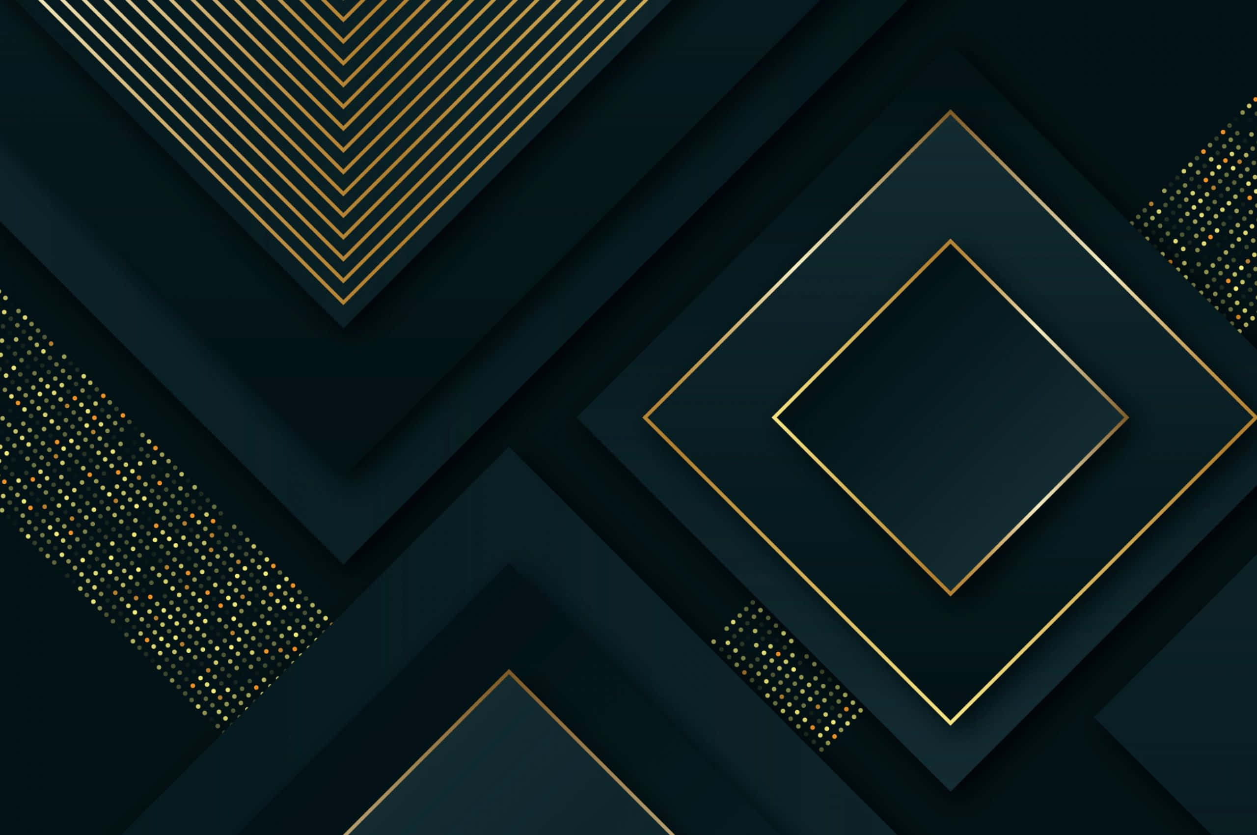 2560x1700 桌布 壁紙 — 深海軍藍色幾何圖案壁紙，金色線條和圓點營造出分層的角形圖案。