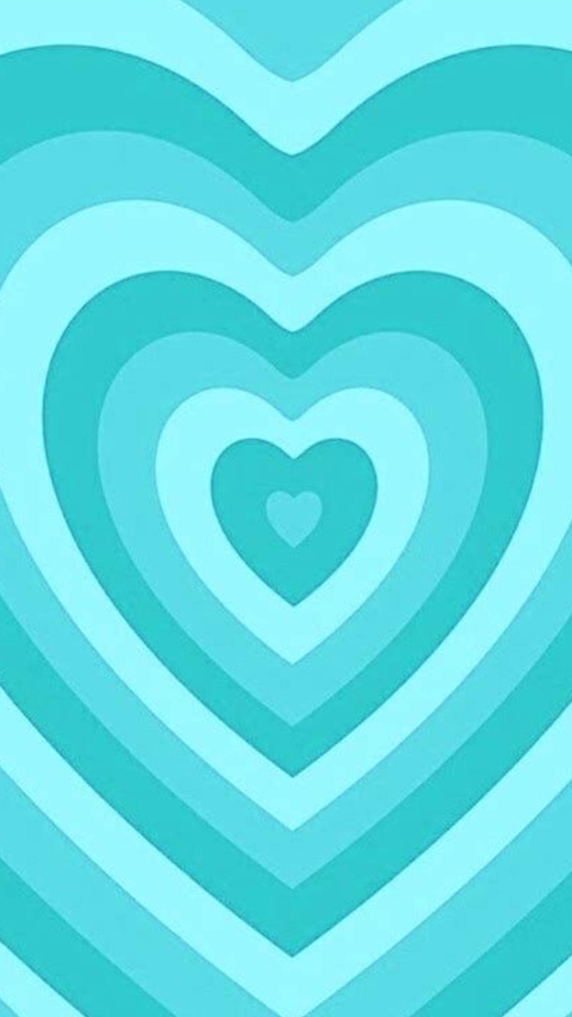 Y2k Heart 桌布 壁紙 — 深淺不一的藍綠色和淺藍色嵌套心形圖案，營造出舒緩的視覺節奏。