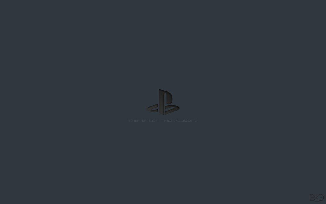 PlayStation 桌布 壁紙 — 深灰色背景，中央有PlayStation標誌，下方有模糊文字。