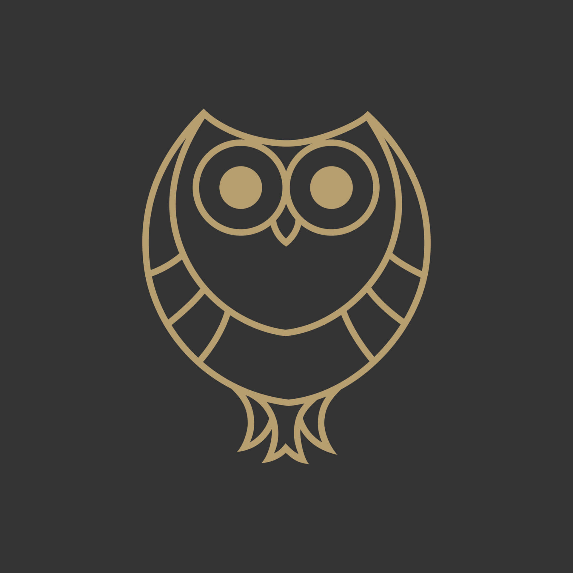 Drake Ovo Owl iPhone 桌布 壁紙 — 深灰色背景上，一隻擁有圓大眼睛的貓頭鷹的極簡金色線條畫。