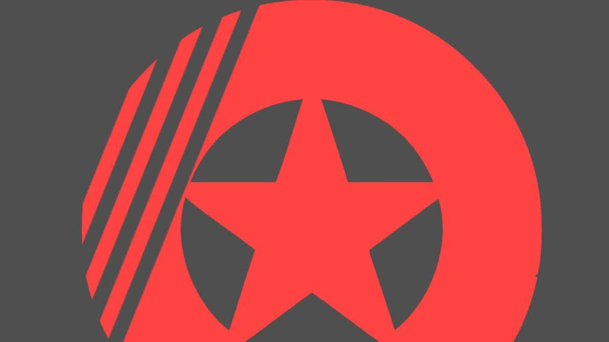 Captain America Logo 桌布 壁紙 — 深灰色背景上，圓圈內有一顆大膽的紅色星星和對角線條紋。
