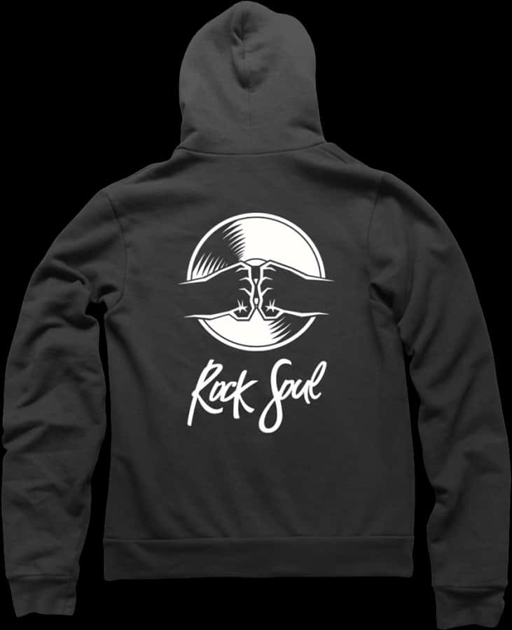 Black Hoodie 桌布 壁紙 — 深灰色連帽上衣的背面，白色圖案為圓圈內兩隻緊握的手，下方有Rock Soul字樣。