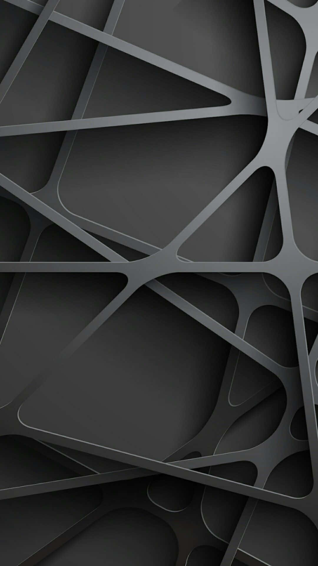 3D 桌布 壁紙 — 深灰色金屬線條和形狀交錯的抽象幾何圖案，營造出現代建築錯覺。