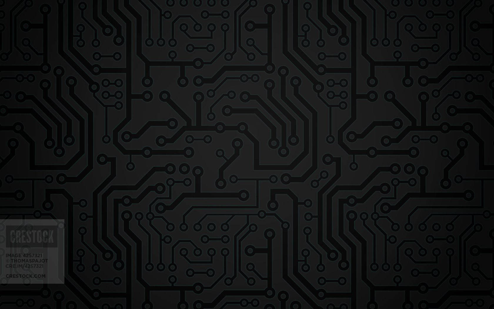 Circuit 桌布 壁紙 — 深灰色電路板圖案，帶有發光的線條和節點，營造出未來科技背景。
