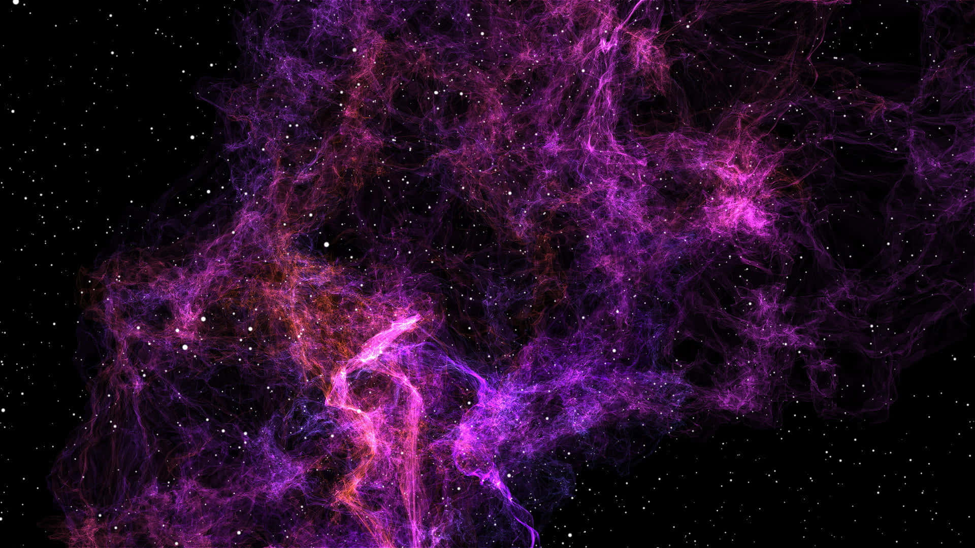 Black And Purple Galaxy 桌布 壁紙 — 深空中，充滿活力的紫色和粉紅色宇宙星雲在星場中旋轉。
