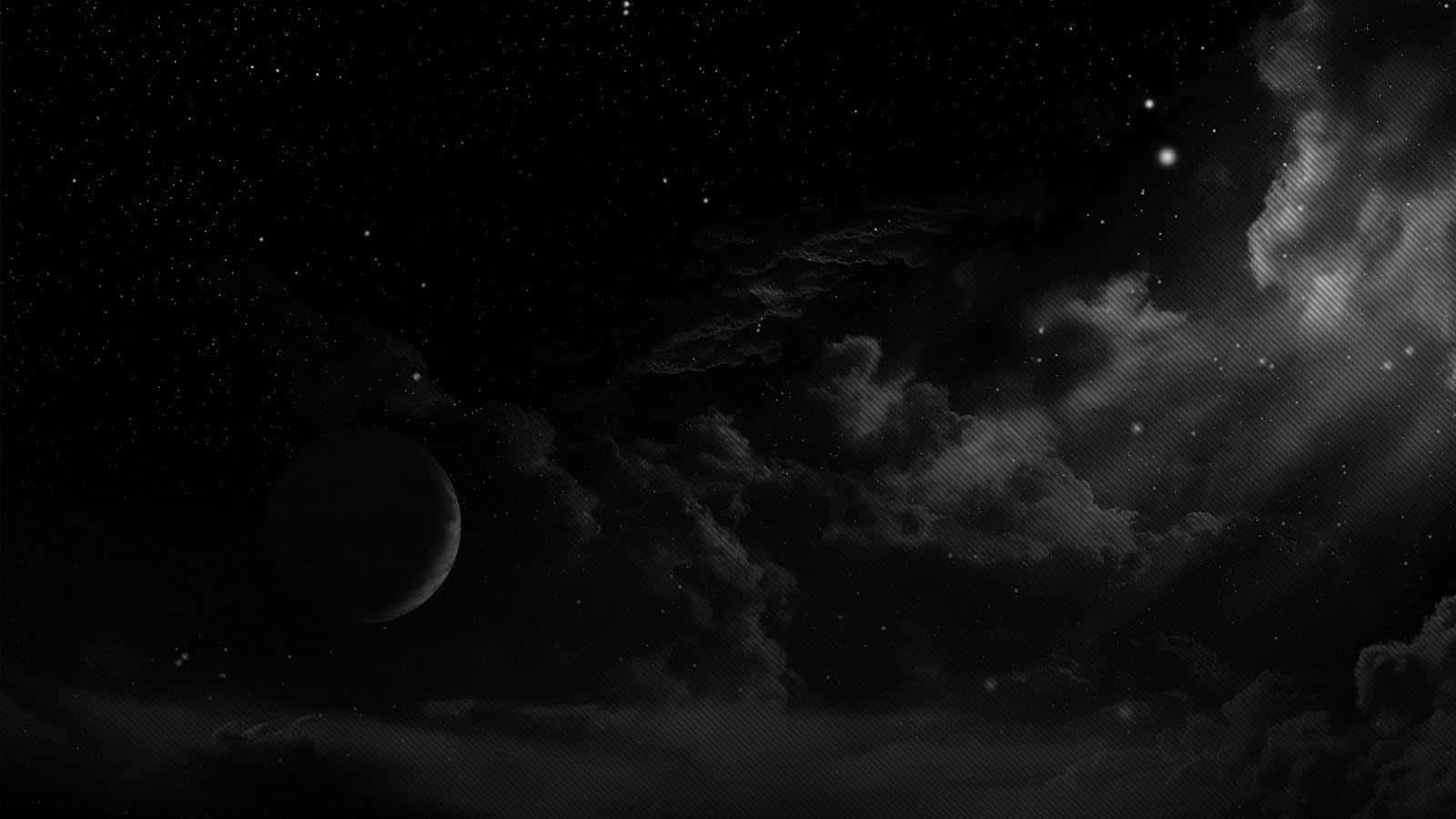 太空 桌布 壁紙 — 深空中的單色宇宙場景，行星和星星透過紋理雲層窺視。