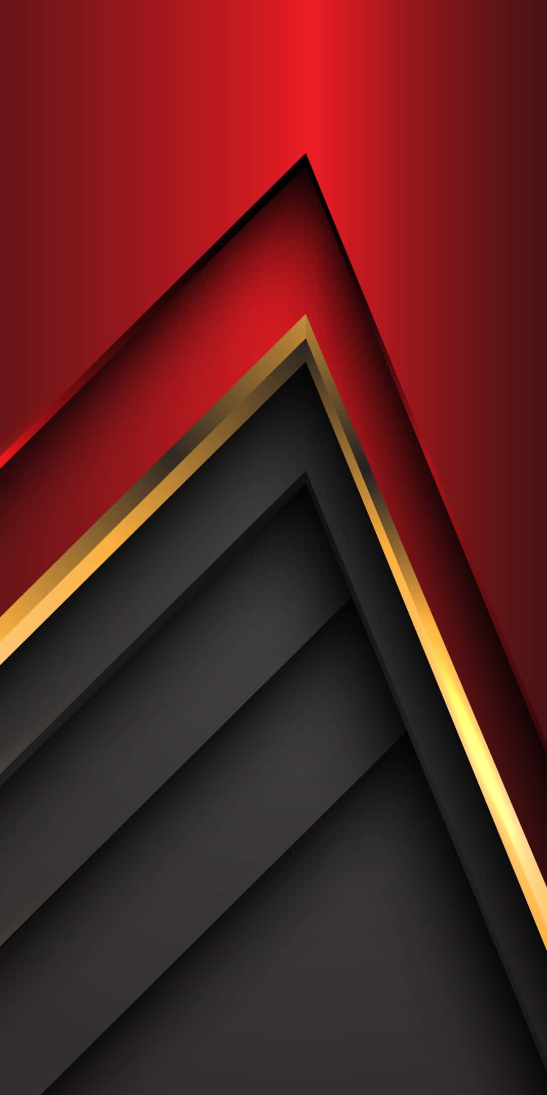 Layer 桌布 壁紙 — 深紅、黑色和金色的醒目幾何人字形圖案，營造出動態分層的抽象構圖。