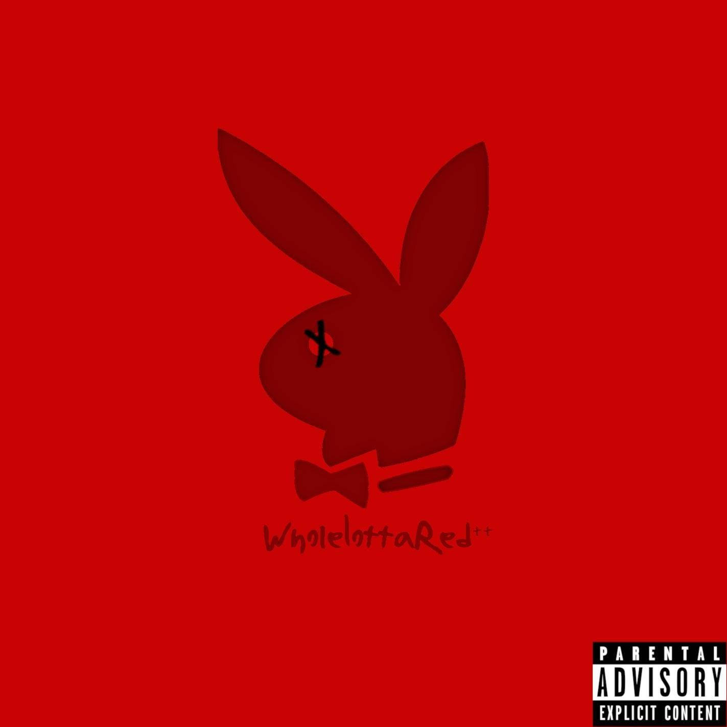Whole Lotta Red 桌布 壁紙 — 深紅色Playboy兔子標誌，眼睛上有X記號，戴蝴蝶結，襯托純紅色背景。