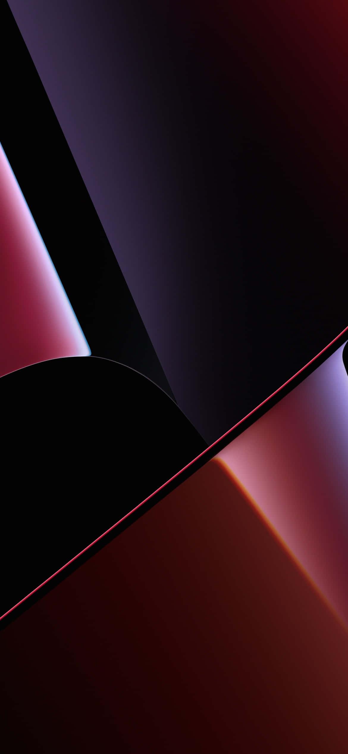 iPhone Xs Max Apple 桌布 壁紙 — 深紅色和紫色的抽象幾何形狀在黑色背景上發光，帶有柔和的光線漸變。