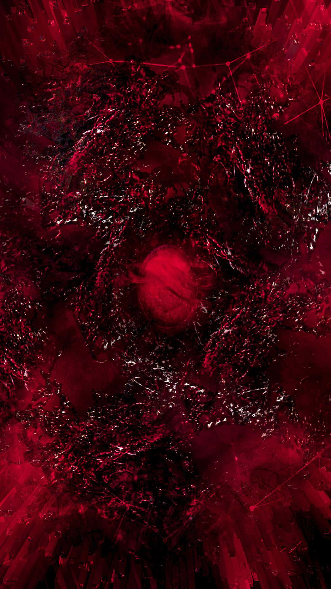 Reality Stone 桌布 壁紙 — 深紅色和黑色碎形圖案的旋轉渦流從中心的一個發光球體輻射出來。