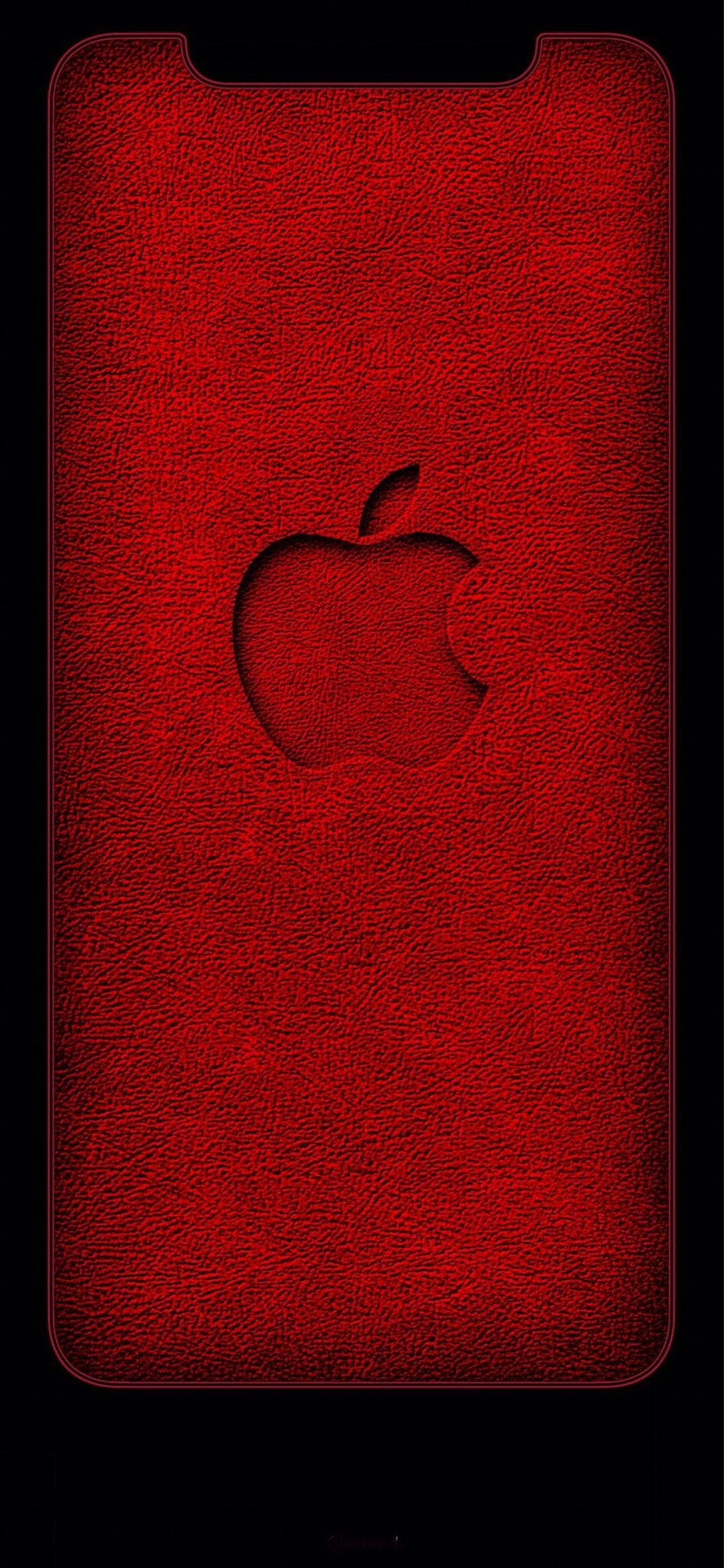 紅色動圖 桌布 壁紙 — 深紅色紋理 iPhone 桌布，螢幕中央帶有微妙的浮雕 Apple 標誌。