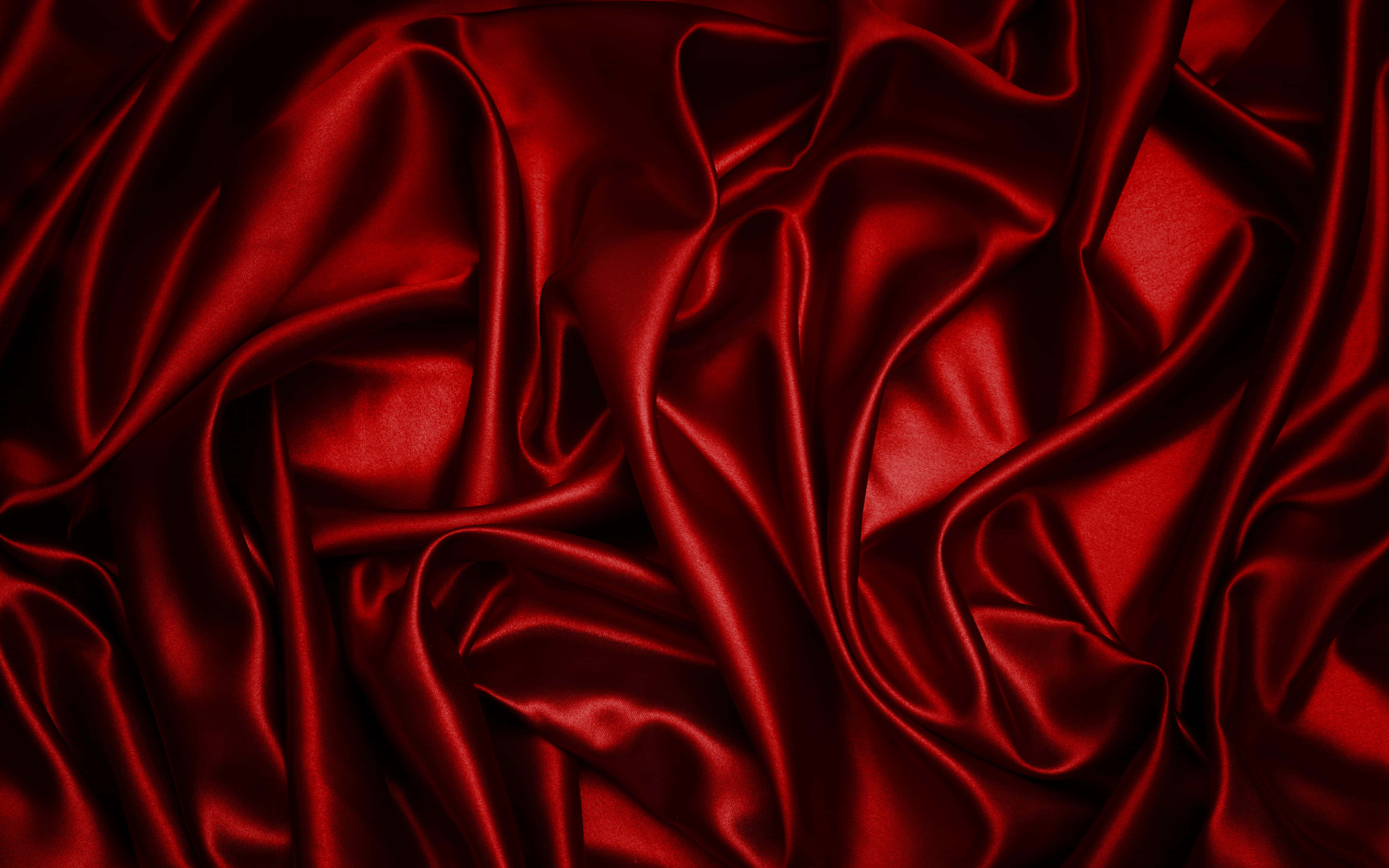 Dark Red Aesthetic 桌布 壁紙 — 深紅色緞面布料，帶有光澤的褶皺和豐富的陰影，營造出奢華華麗的質感。