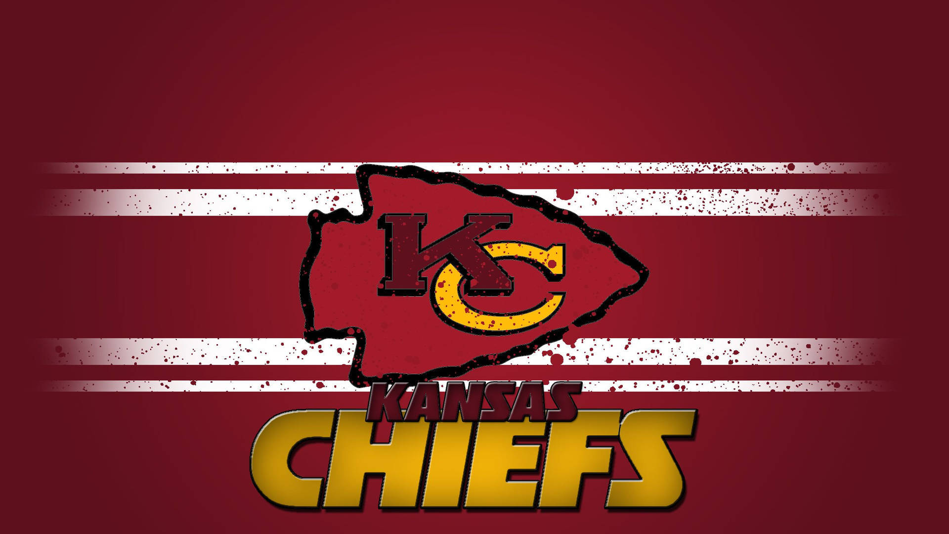 Kansas City Chiefs Cool 桌布 壁紙 — 深紅色背景上，大膽的堪薩斯城酋長隊標誌，採用栗色和金色，帶有磨損的白色條紋。