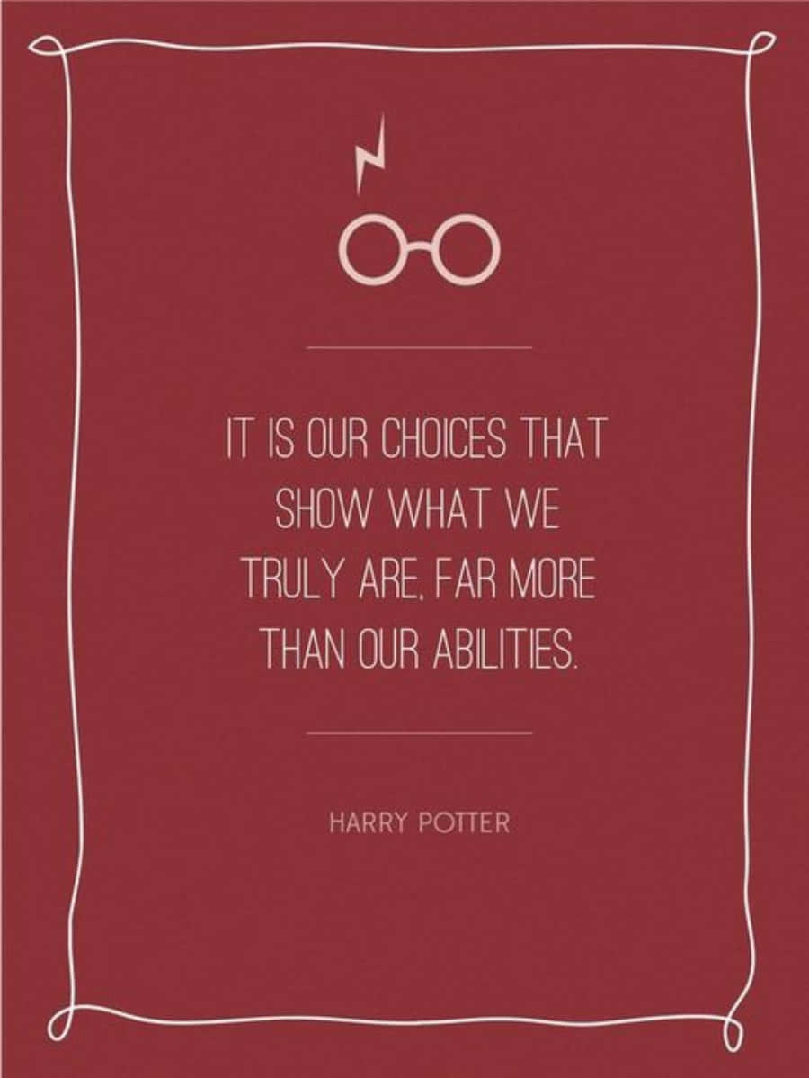 Harry Potter Quotes 桌布 壁紙 — 深紅色背景上，白色線條繪製的閃電和眼鏡位於哈利波特居中引文的上方。