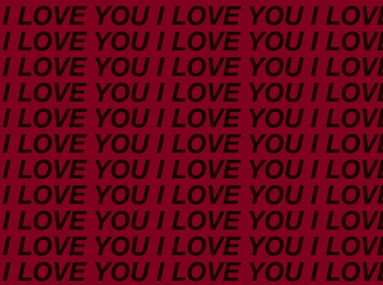 我愛你 桌布 壁紙 — 深紅色背景上重複的粗體黑色文字「I LOVE YOU」營造出引人注目的浪漫圖案。