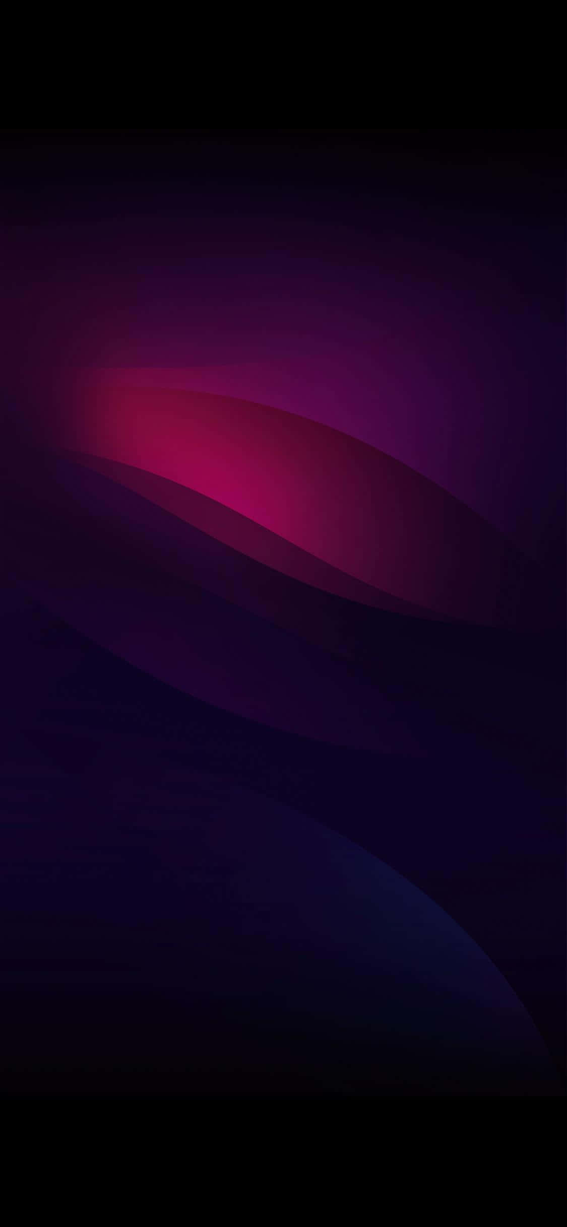 iPhone 桌布 壁紙 — 深紫色和洋紅色像液體光線般在黑色背景上流動的數位抽象漸變。