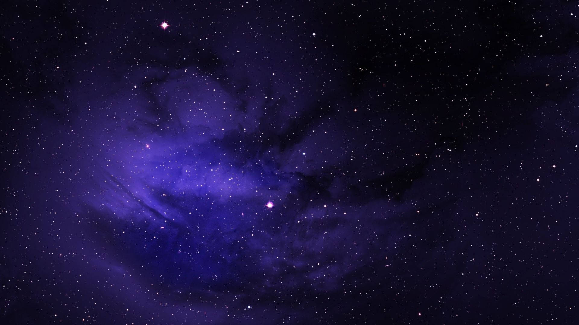 銀河 桌布 壁紙 — 深紫色星雲在黑暗宇宙背景下與發光恆星旋轉。