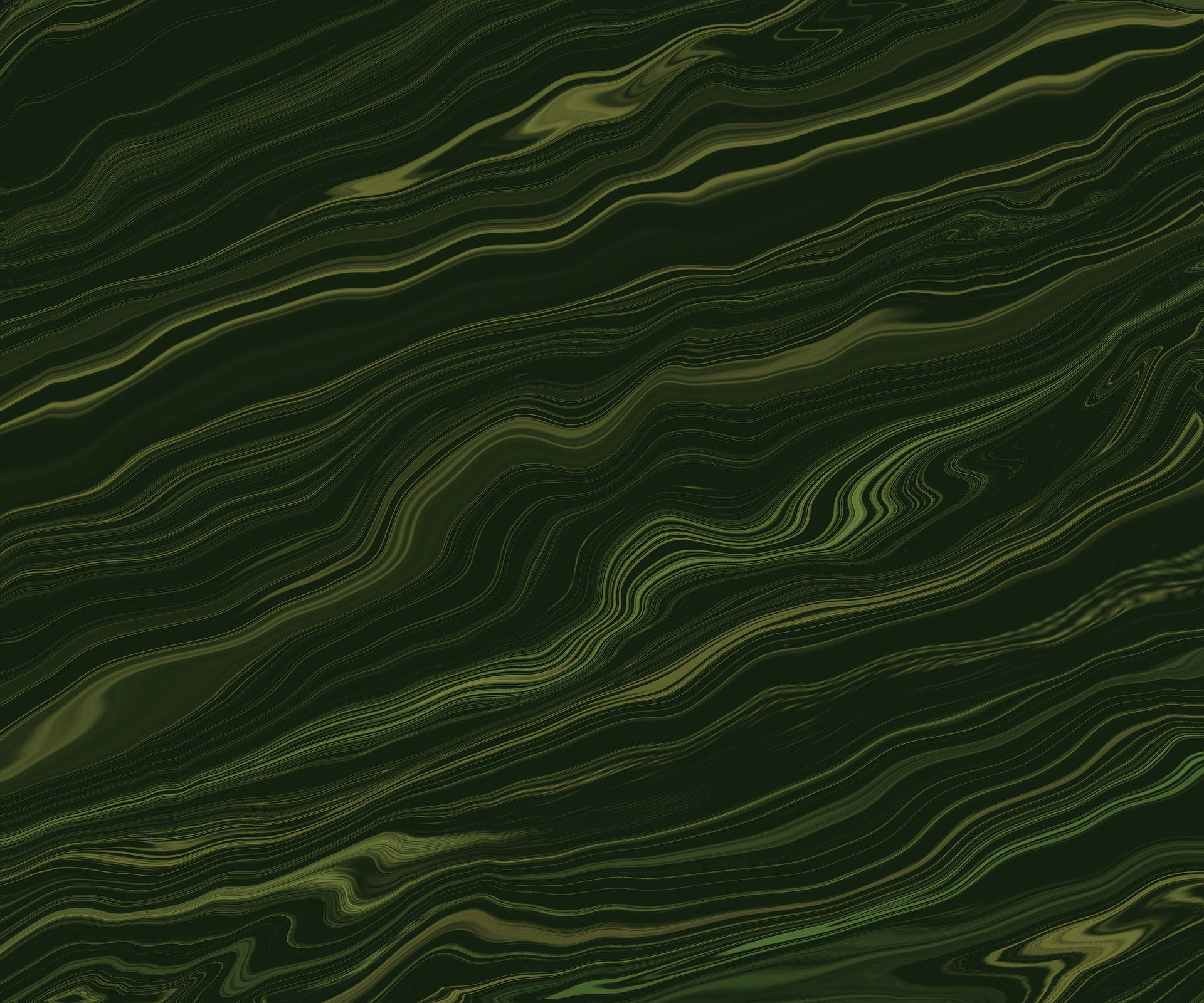Marble Desktop 桌布 壁紙 — 深綠色和橄欖色的波浪在帶有金屬光澤的抽象表面上泛起漣漪。