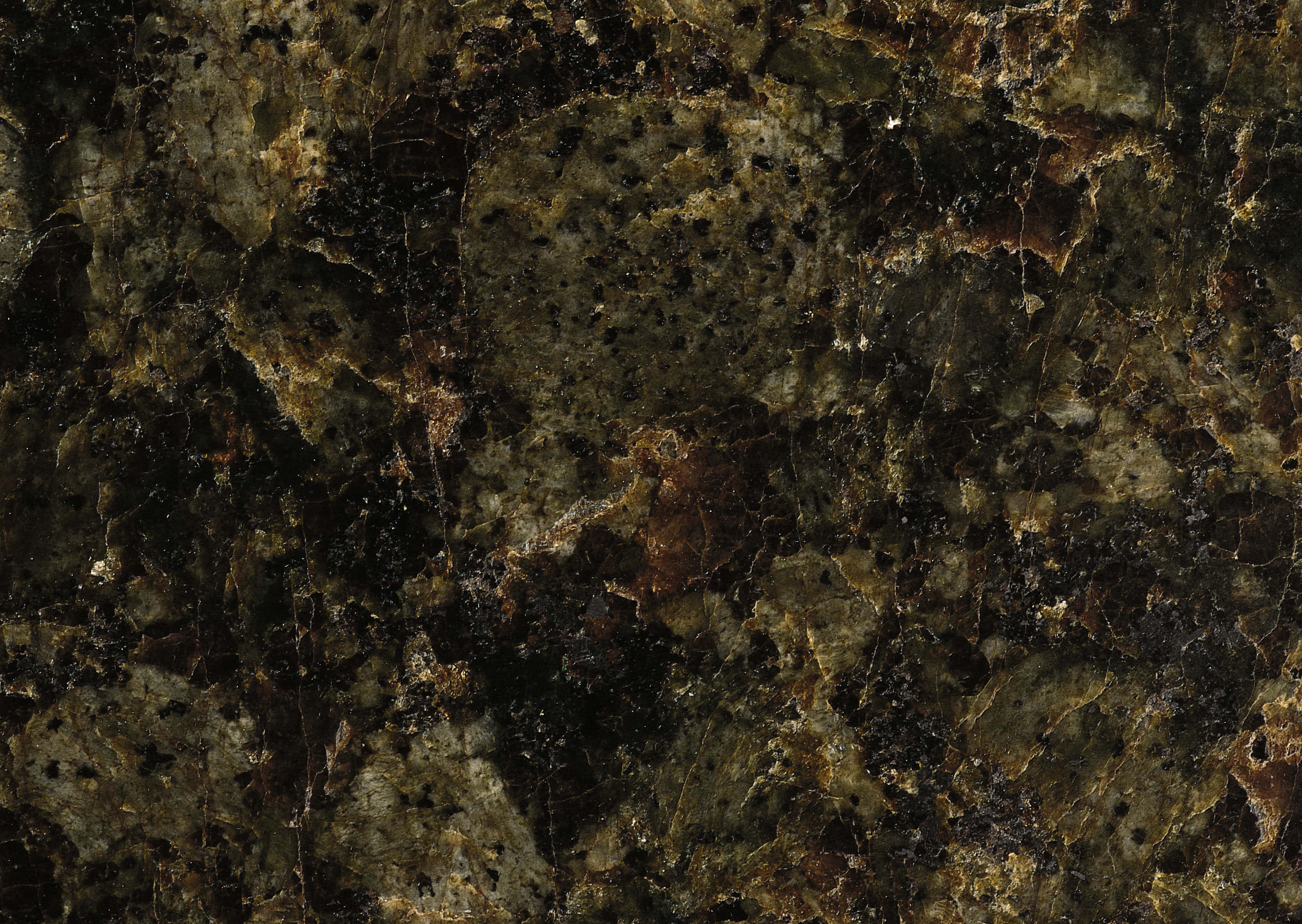 Granite 桌布 壁紙 — 深綠色和黑色花崗岩的特寫，帶有金色紋理和斑點，營造出奢華的天然石材質感。
