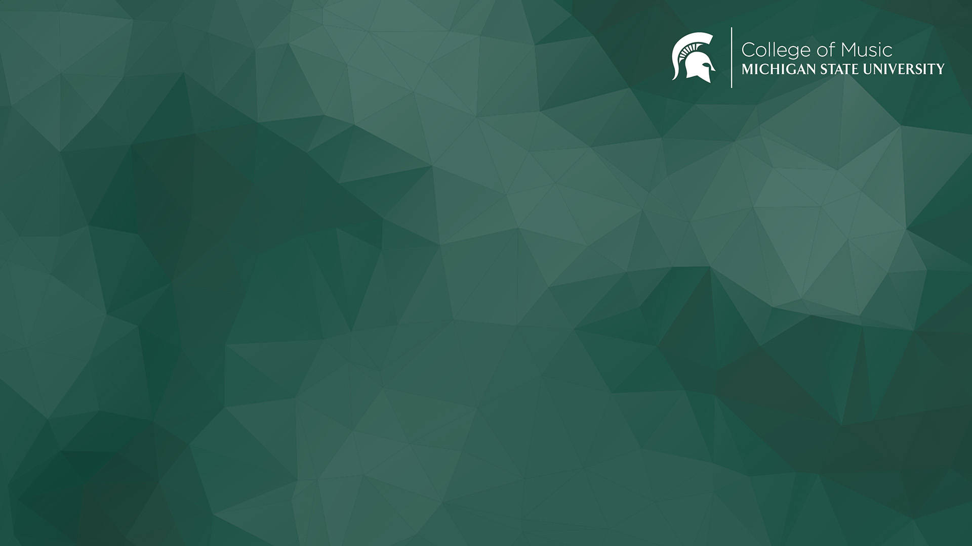Michigan State Spartans 桌布 壁紙 — 深綠色幾何多邊形壁紙，右上角有密西根州立大學音樂學院標誌。
