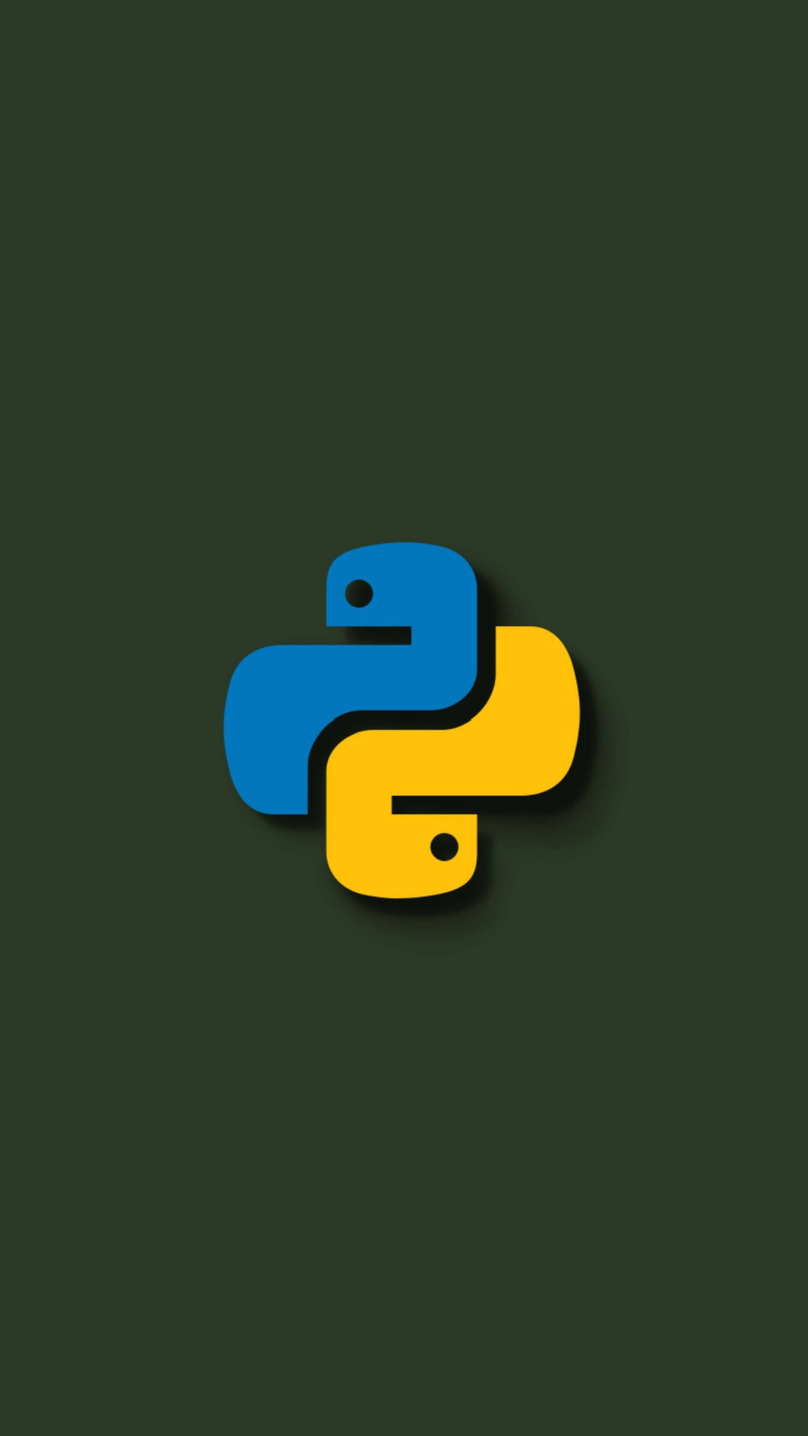 programming iPhone 桌布 壁紙 — 深綠色背景上帶有藍色和黃色的Python程式設計標誌，帶有微妙的陰影效果。