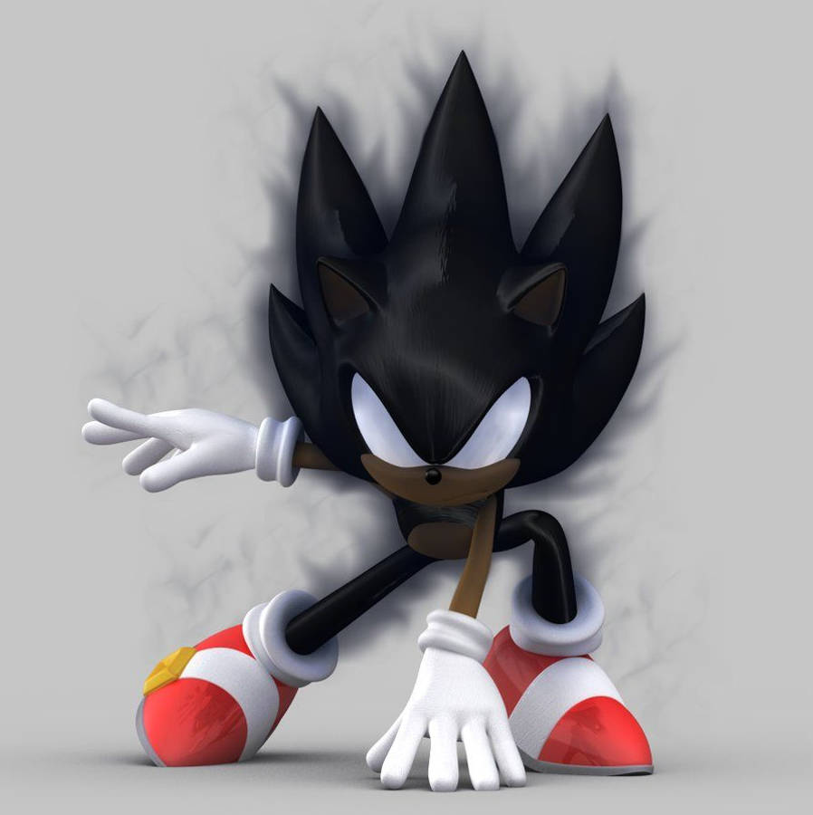 Dark Sonic 桌布 壁紙 — 深色刺蝟角色，帶有尖銳的黑色刺和紅色鞋子，在煙霧繚繞的灰色背景上動態擺姿勢。