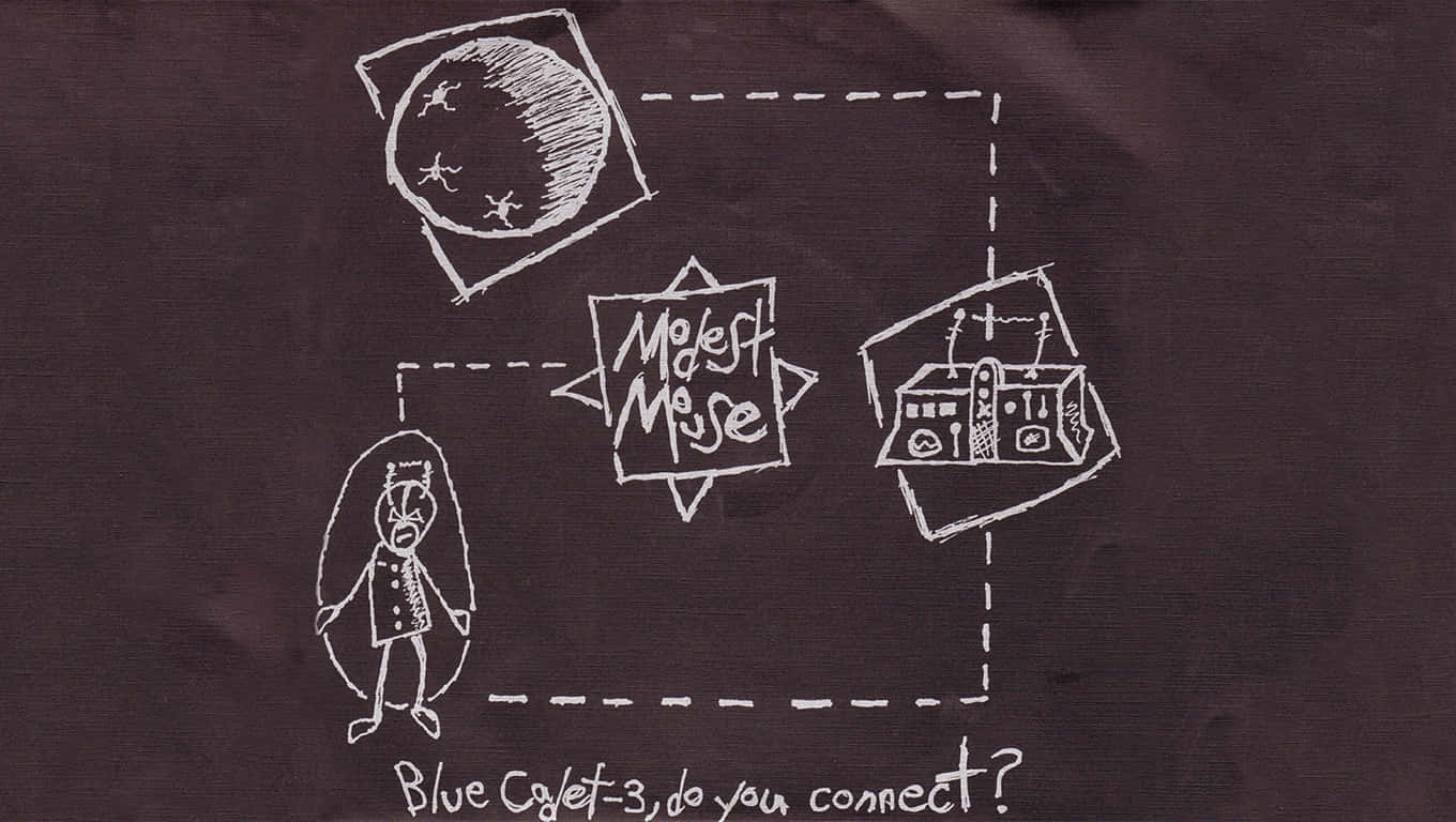 Map 桌布 壁紙 — 深色布料上的粉筆畫顯示一個人、月亮和收音機以虛線連接，文字詢問藍色 cybot 是否連接。
