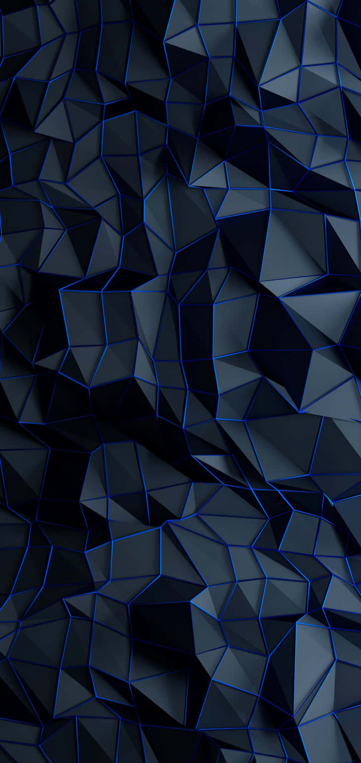 Geometric iPhone 桌布 壁紙 — 深色幾何圖案壁紙，以發光藍色線條勾勒出銳利的黑色多邊形，營造出未來感的數位紋理。