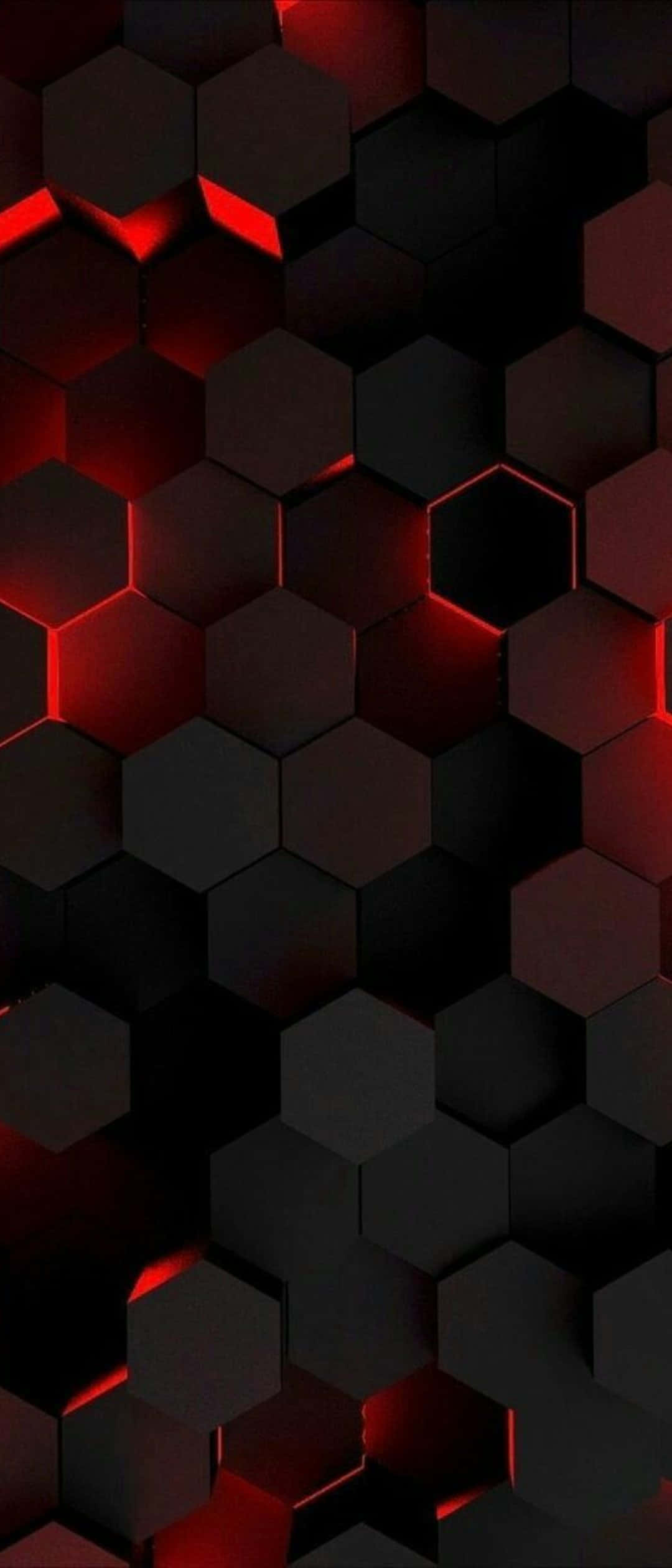 Xiaomi 桌布 壁紙 — 深色幾何壁紙，由發光的紅色六邊形形成帶有銳利陰影的未來感3D圖案。