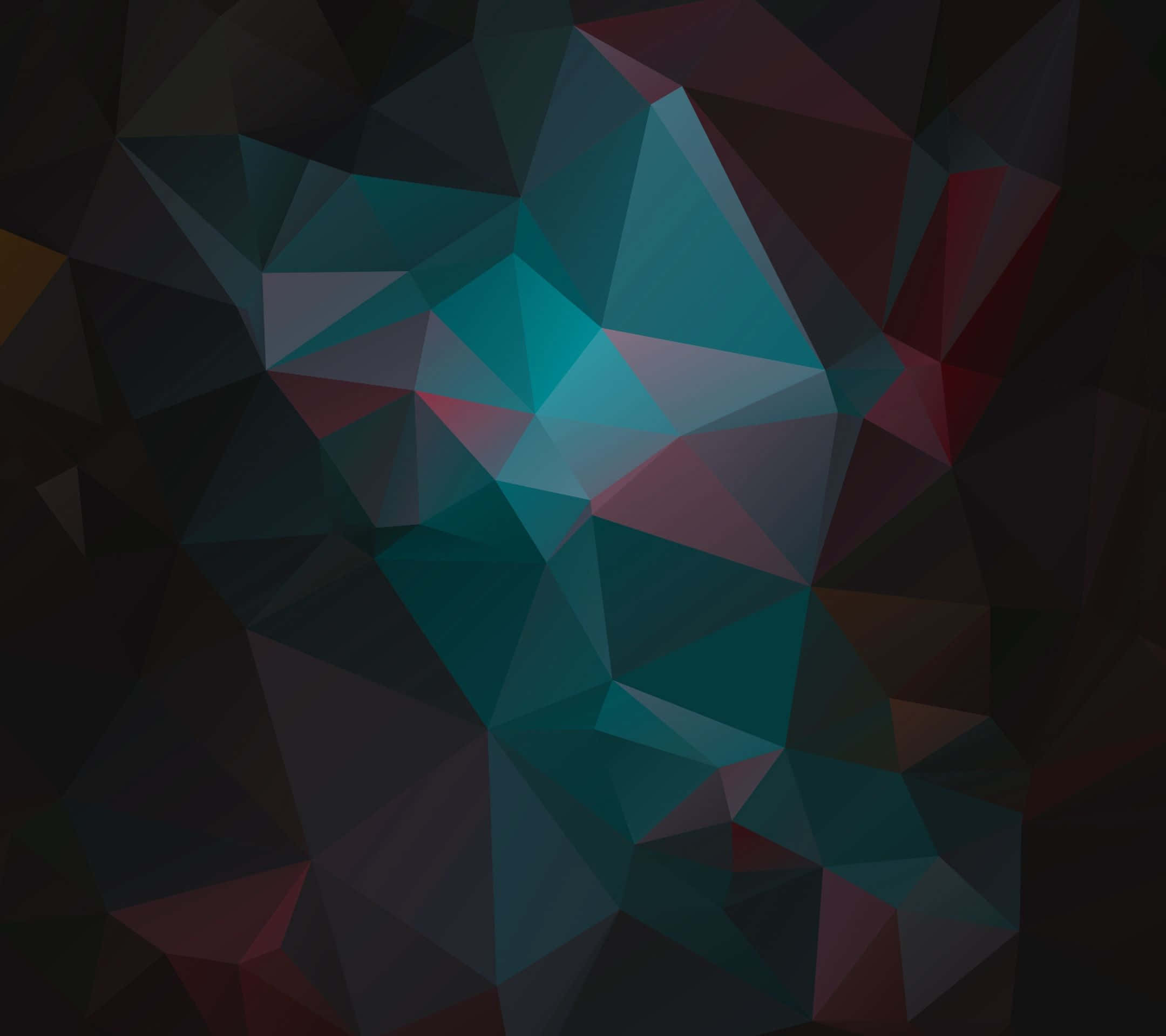 Polygon 桌布 壁紙 — 深色抽象幾何圖案壁紙，帶有發光的青綠色和深紅色三角形切面，營造出現代數位藝術效果。
