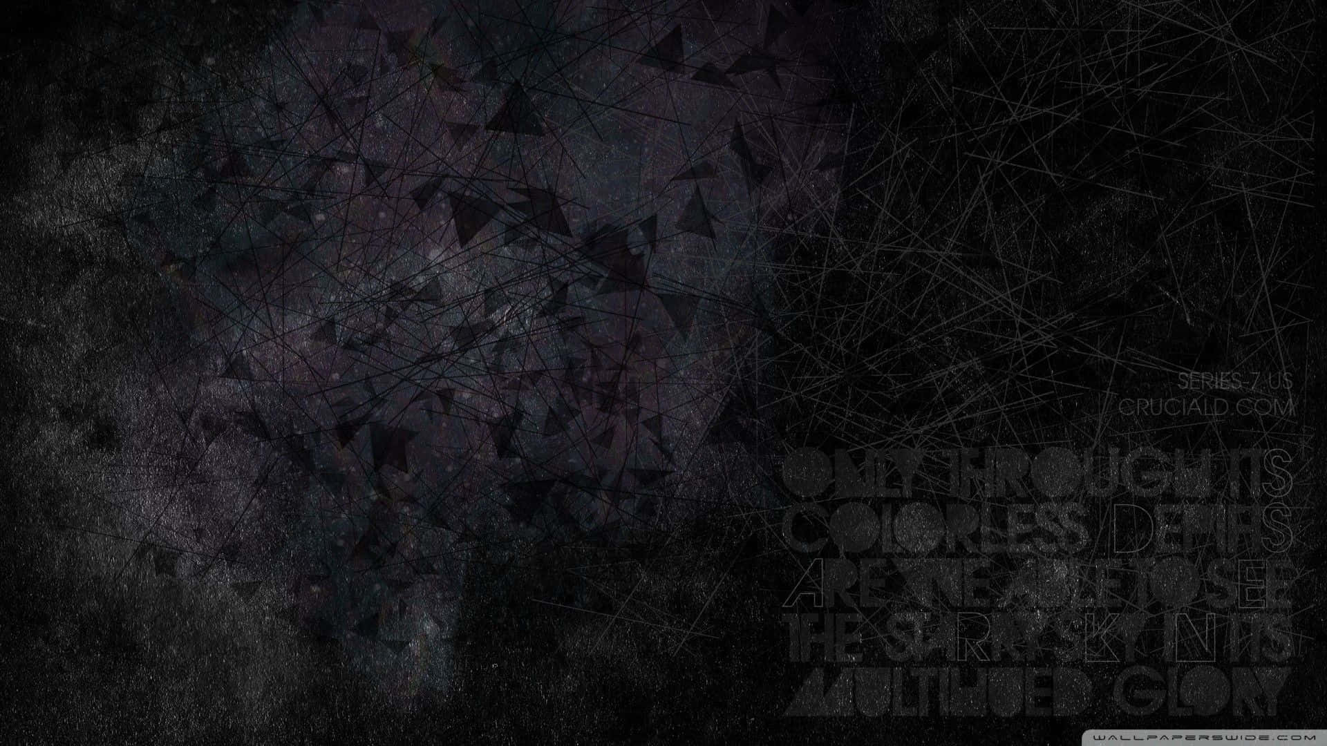 Grunge Aesthetic Mac 桌布 壁紙 — 深色抽象桌布，在帶有紋理的宇宙背景上呈現破碎的三角形和塗鴉線條。
