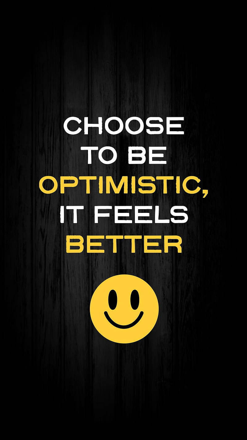 Positive Quotes 桌布 壁紙 — 深色木紋背景上帶有黃色笑臉的粗體白色和黃色勵志文字。