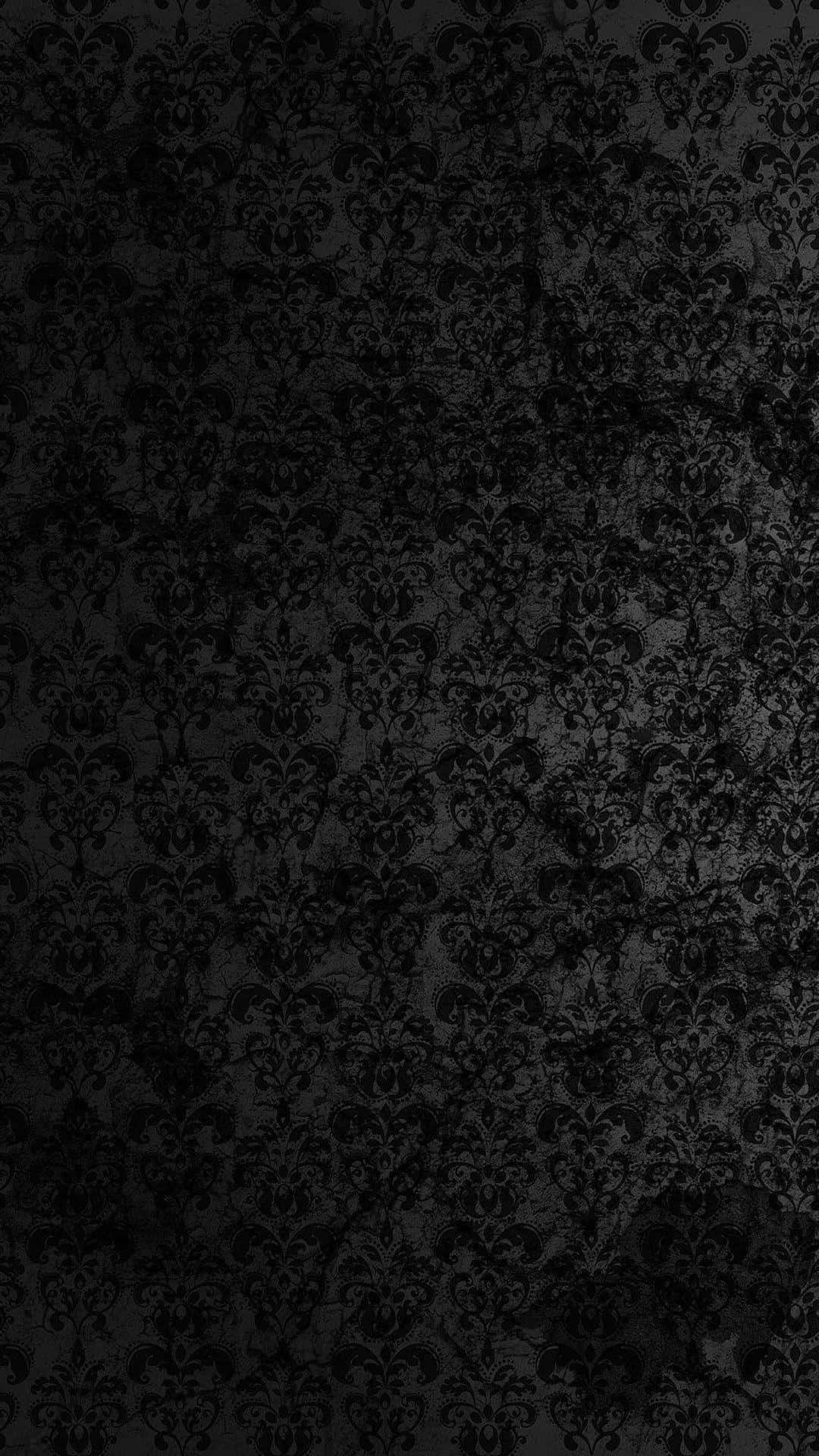 Dark Phone 桌布 壁紙 — 深色紋理壁紙，帶有複雜的大馬士革圖案，採用黑色和炭灰色的不同色調。