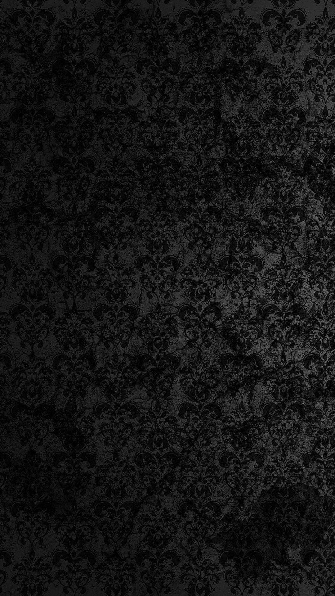Dark Phone 桌布 壁紙 — 深色紋理壁紙，帶有複雜的黑色大馬士革圖案和微妙的灰色變化。