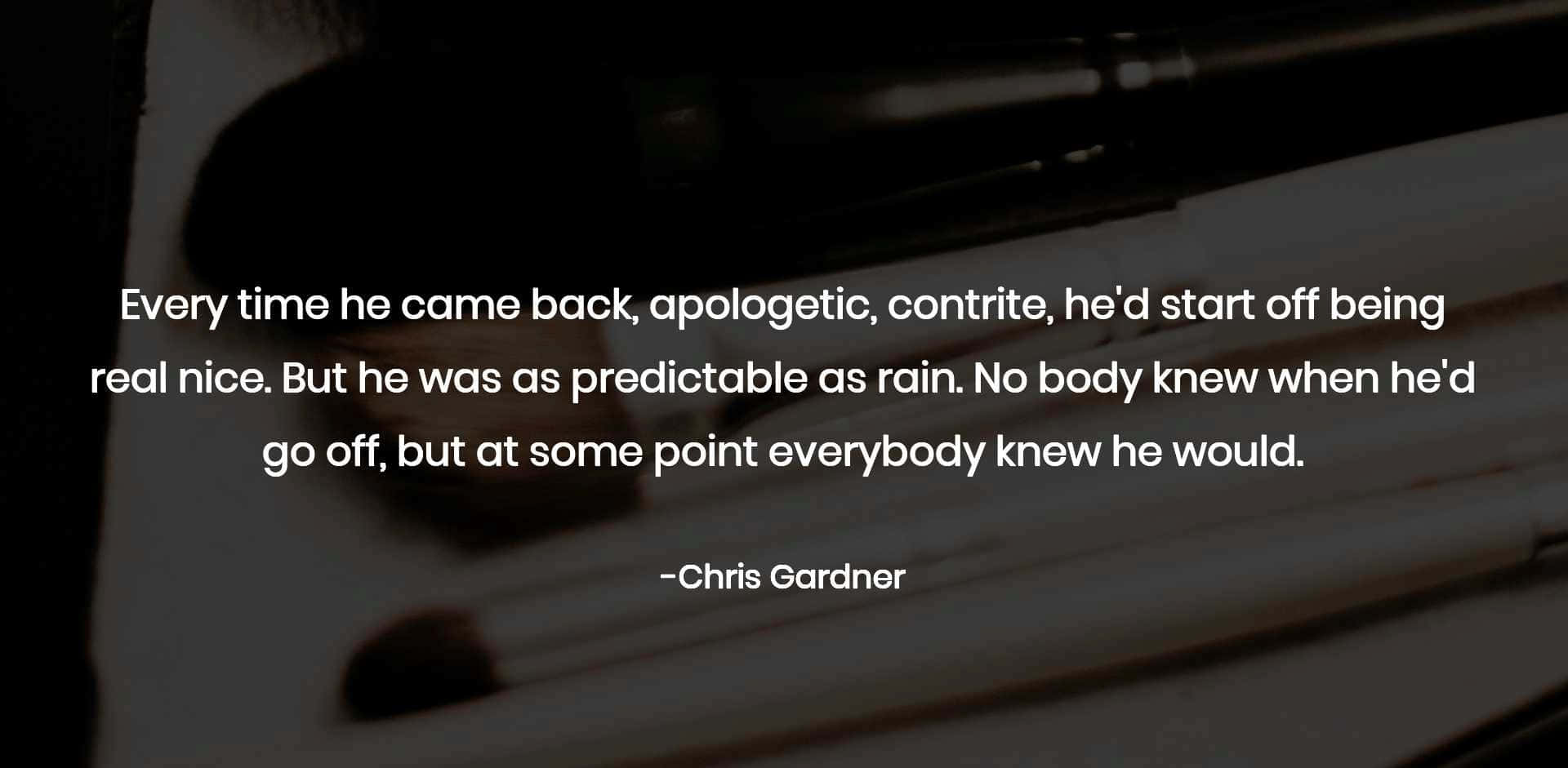 Quote 桌布 壁紙 — 深色紋理背景，白色文字顯示Chris Gardner關於可預測行為和情緒模式的引言。