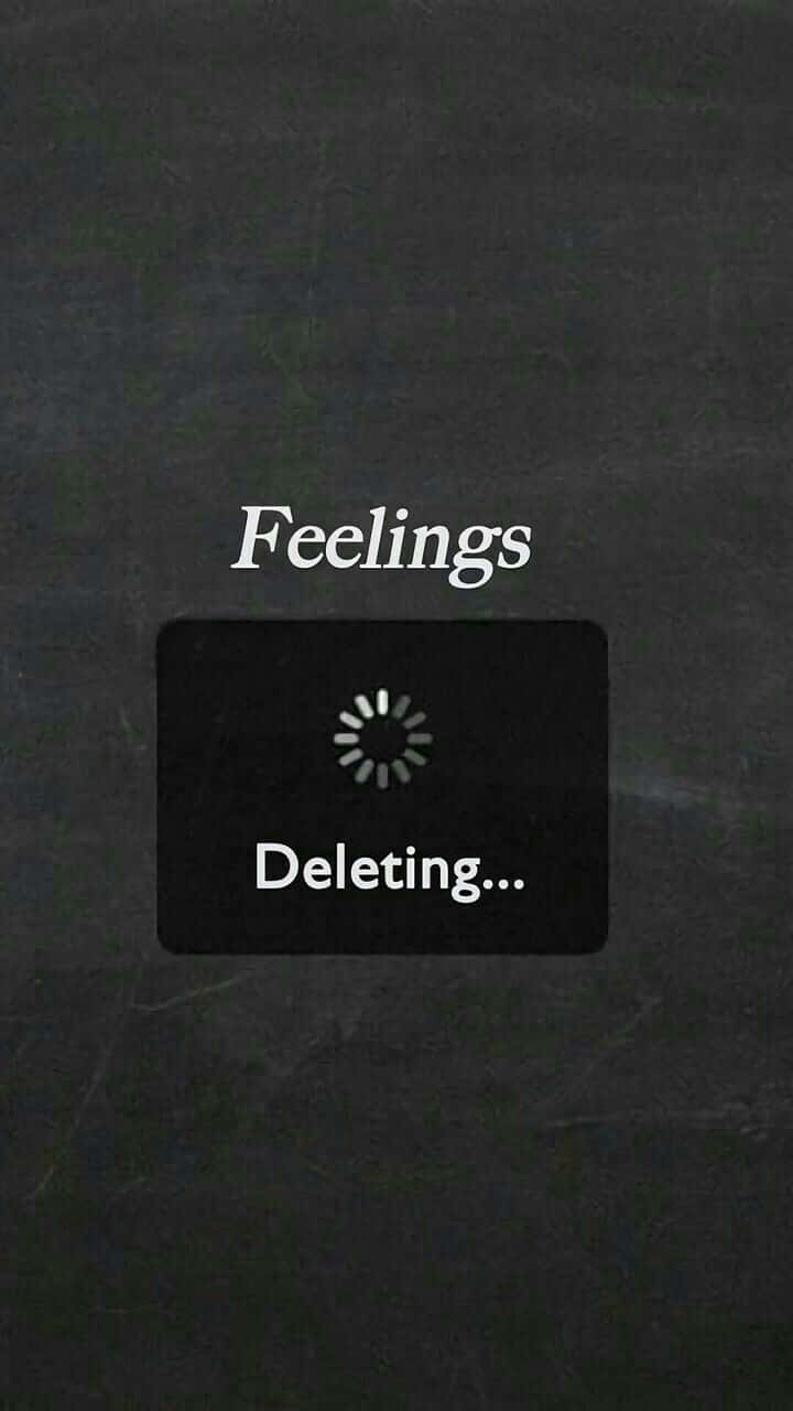 數位介面顯示「Feelings Deleting...」及載入旋轉器。 — Emo 美學 GIF 壁紙