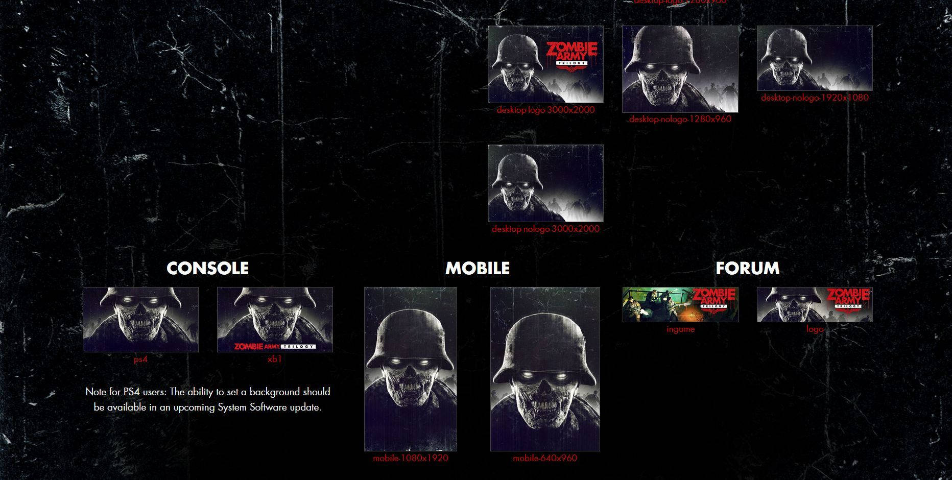 Zombie Army 遊戲標誌顯示於深色裂紋背景上，適用於主機、手機和論壇平台。 — Ps4 壁紙