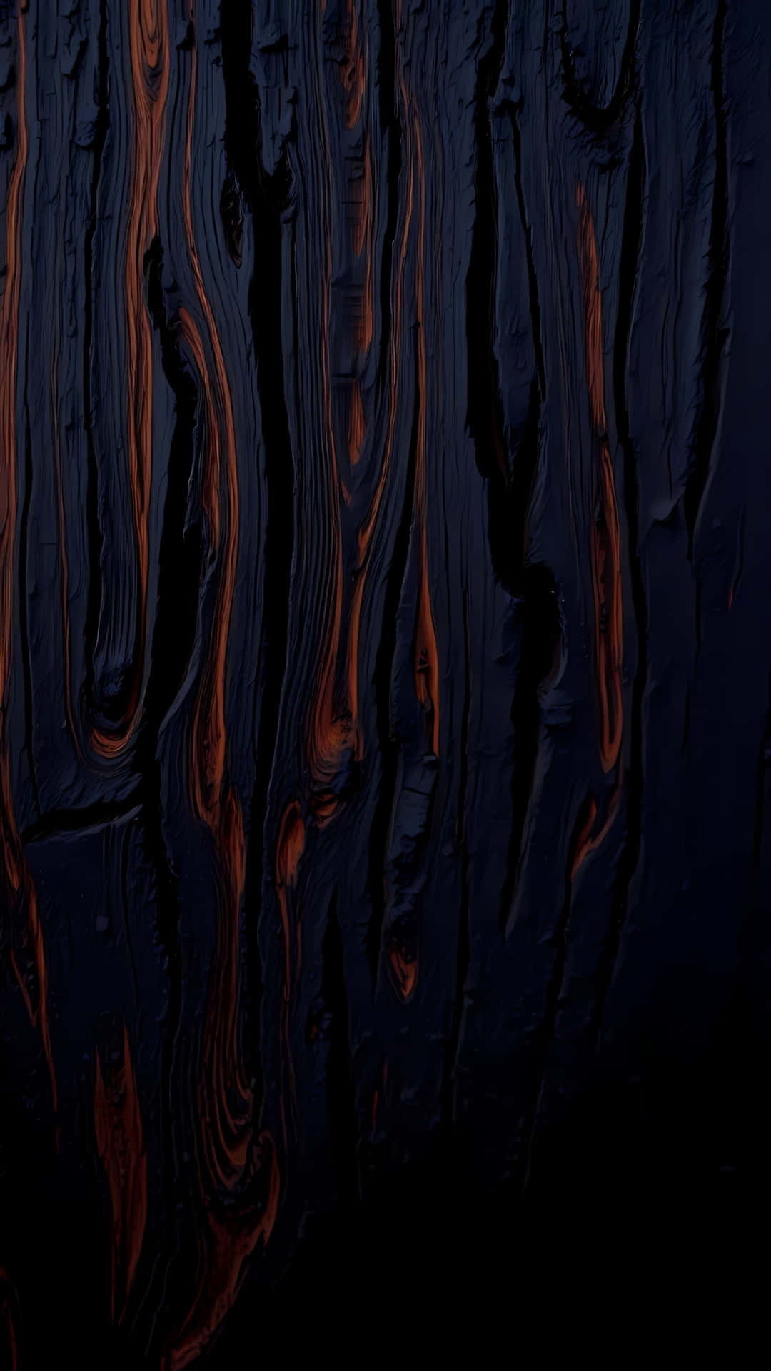 Dark Abstract Wood Grain Texture with Copper Accentic 壁紙 — 深色紋理表面，帶有旋轉的琥珀色和黑色圖案，類似熔岩或深海洋流。