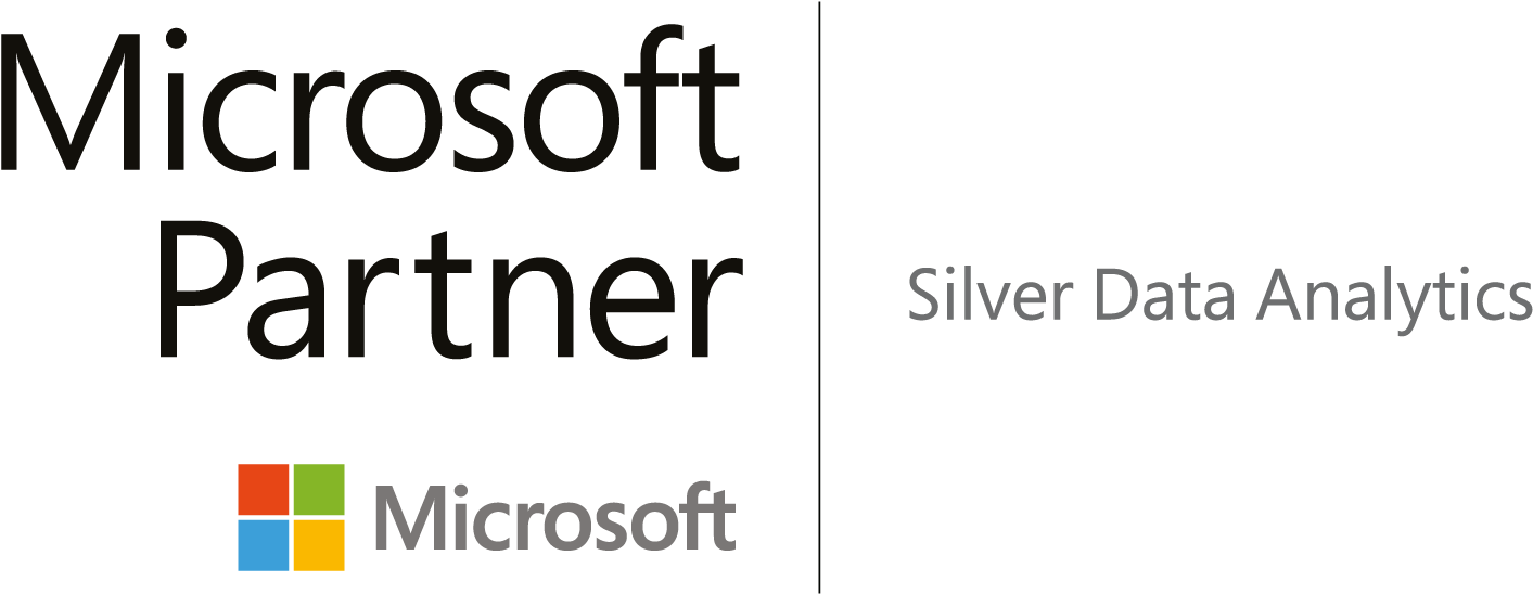 microsoft 桌布 壁紙 — 深色背景，Microsoft 合作夥伴和 Silver Data Analytics 文字位於 Microsoft 標誌旁邊。