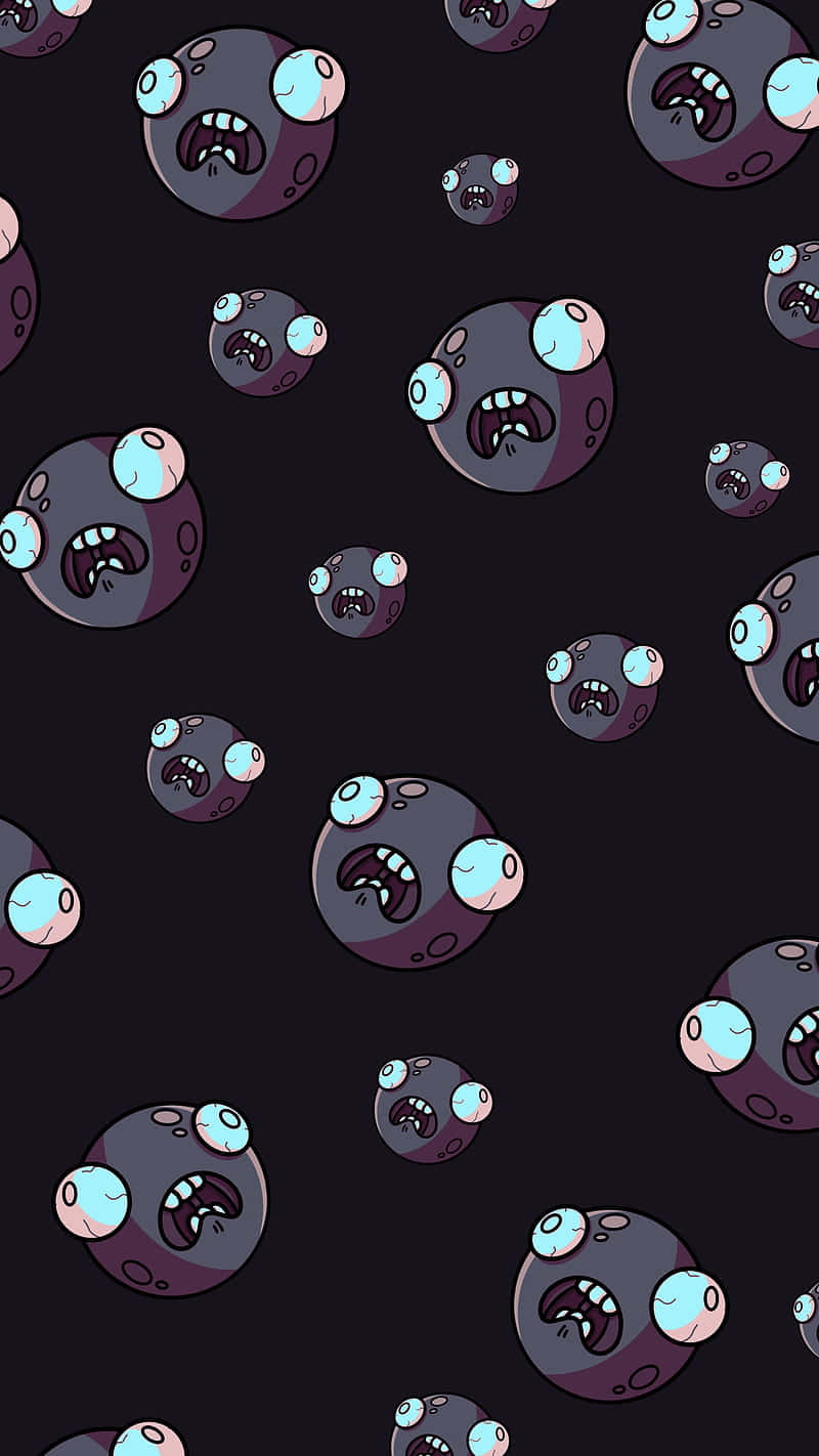 monsters 桌布 壁紙 — 深色背景，充滿重複的卡通風格紫色生物，眼睛睜大，嘴巴張開尖叫。