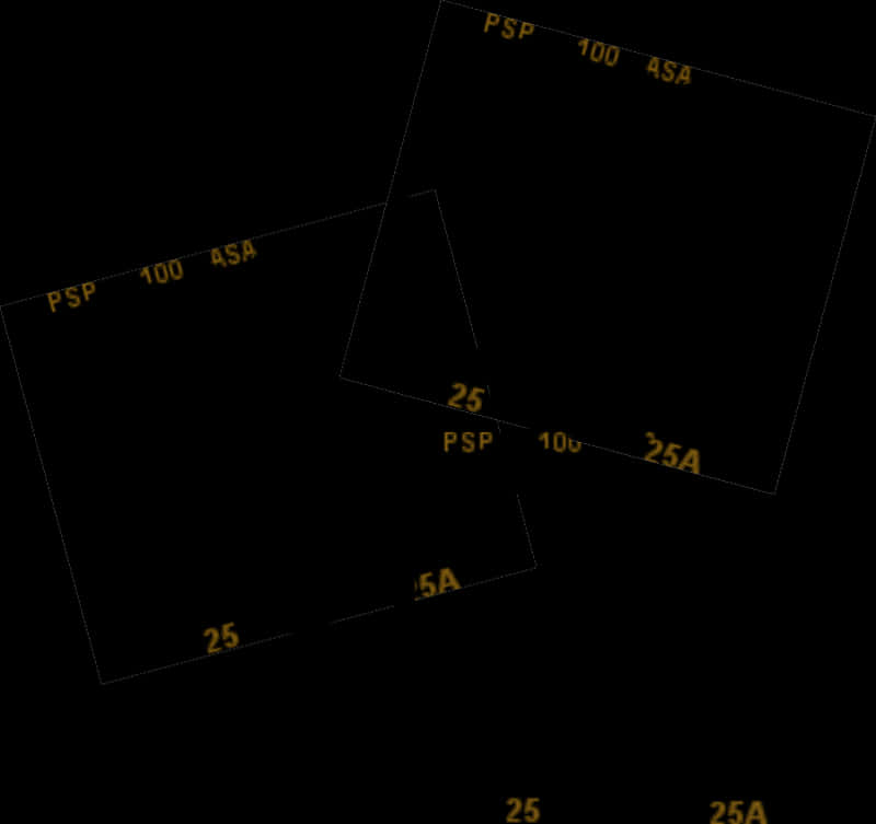 電影動圖 桌布 壁紙 — 深色背景，帶有發光的橙色文字標籤，如 PSP 100 ASA 和 25 25A，位於傾斜的矩形框架上。