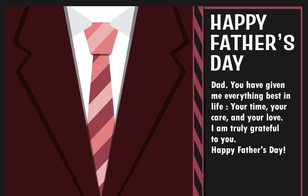 Fathers Day 桌布 壁紙 — 深色背景上，一個風格化的插圖，展示一件栗色西裝和條紋領帶，並帶有父親節訊息。