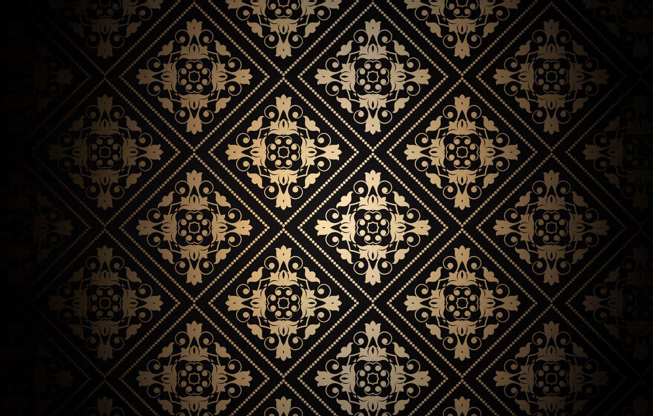 Decorative 桌布 壁紙 — 深色背景上優雅的金色大馬士革圖案，營造出奢華華麗的壁紙設計。
