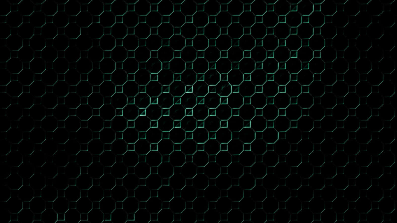 Minimalist HD Geometric Desktop 桌布 壁紙 — 深色背景上帶有發光的青綠色六邊形網格圖案，營造出未來感的數位紋理。