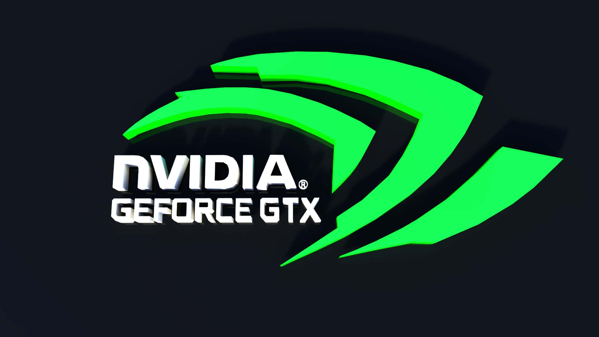 nvidia 桌布 壁紙 — 深色背景上帶有發光邊緣的鮮綠色NVIDIA GeForce GTX標誌。