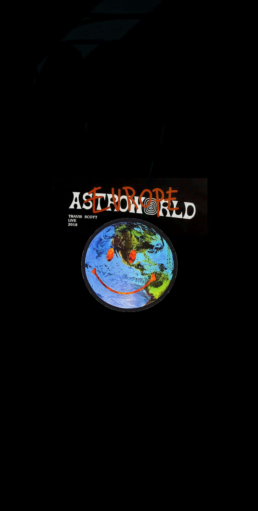 Astroworld 桌布 壁紙 — 深色背景上有一個微笑的地球圖案，上方有「ASTROWORLD」文字。