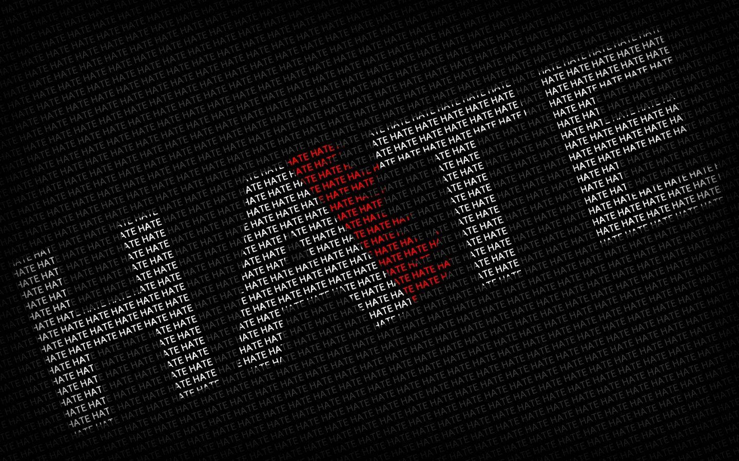 Typography 桌布 壁紙 — 深色背景上重複填滿白色的「HATE」文字，中間有一個紅色心形的字詞叢集。