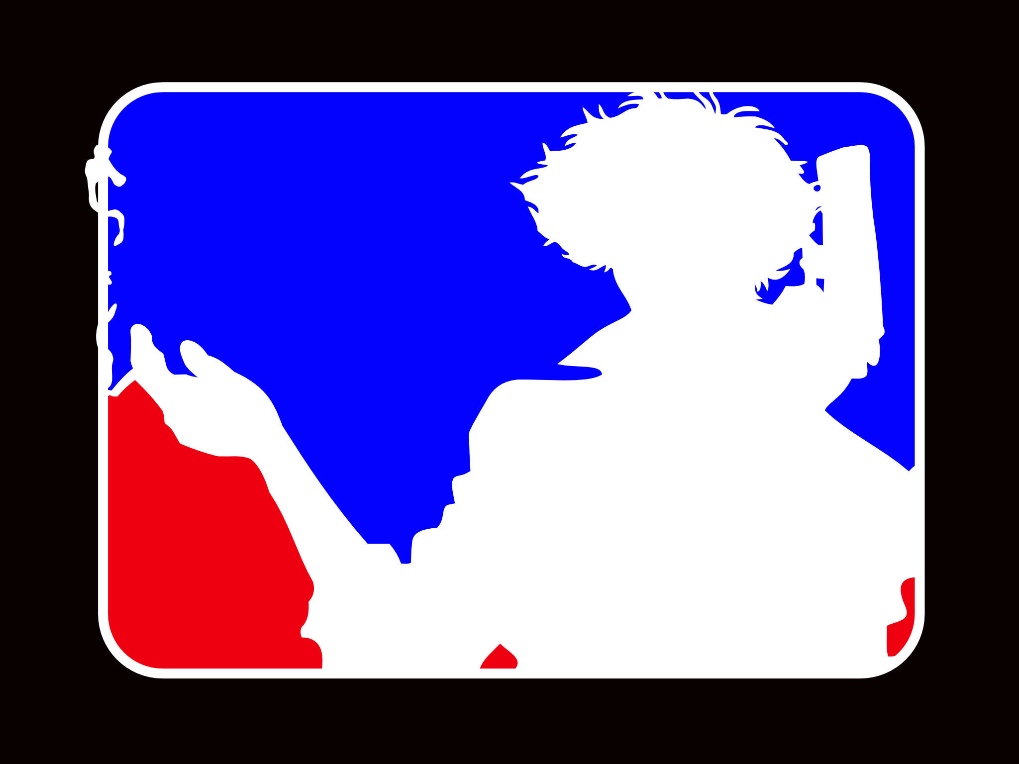 Cowboy Bebop Desktop 桌布 壁紙 — 深色背景下，棒球運動員擊球姿勢的大膽藍色和紅色剪影。